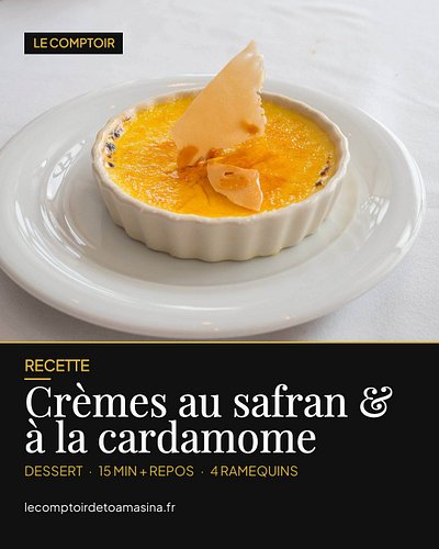 Le dessert qui transforme une simple crème en petit voyage épicé ✨ Nos crèmes au safran et à la cardamome, douces et parfumée...