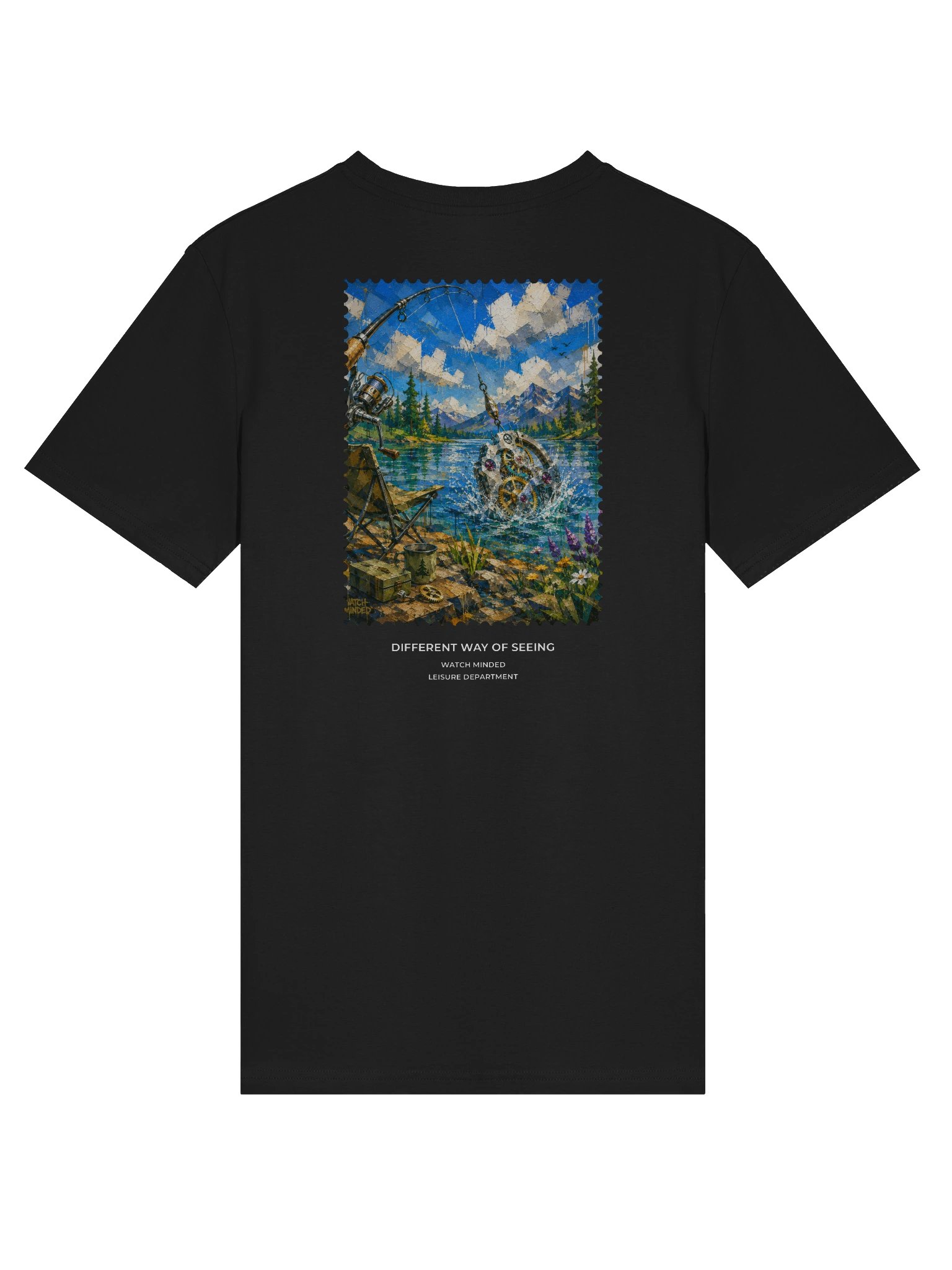 Standard Fit Light Cotton "Clockwork Fishing" T-Shirt, Black product image (1)