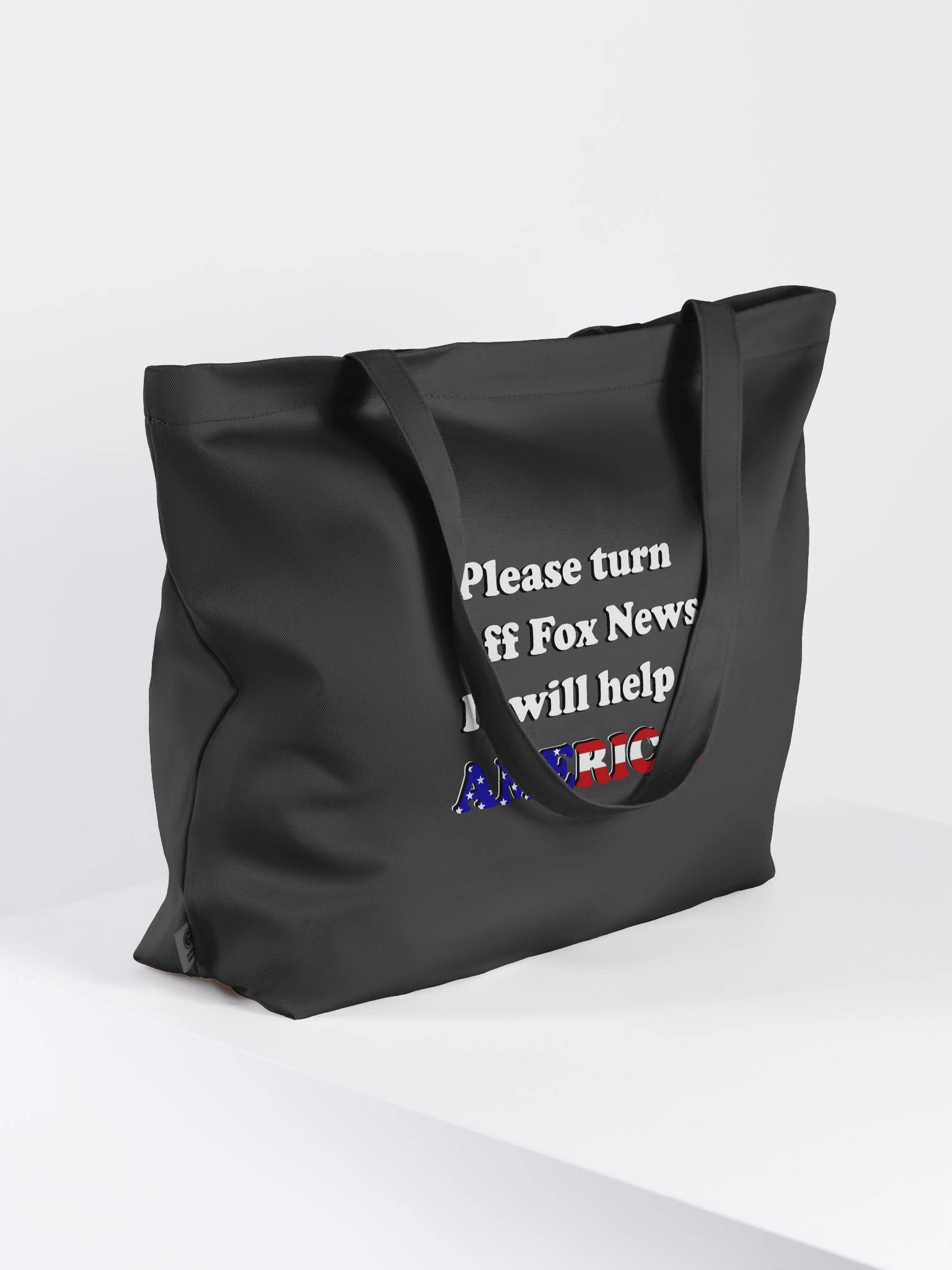Please Turn Off Fox News Black Tote Bag - Funny Anti-Fox News Canvas Grocery Bag product image (4)