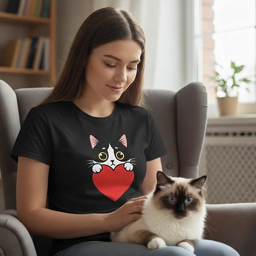 Meet your new feline friend! 🐈‍⬛❤️ This shy tuxedo cat is peeking out to say hello. Whether you're looking for a cute new tee...