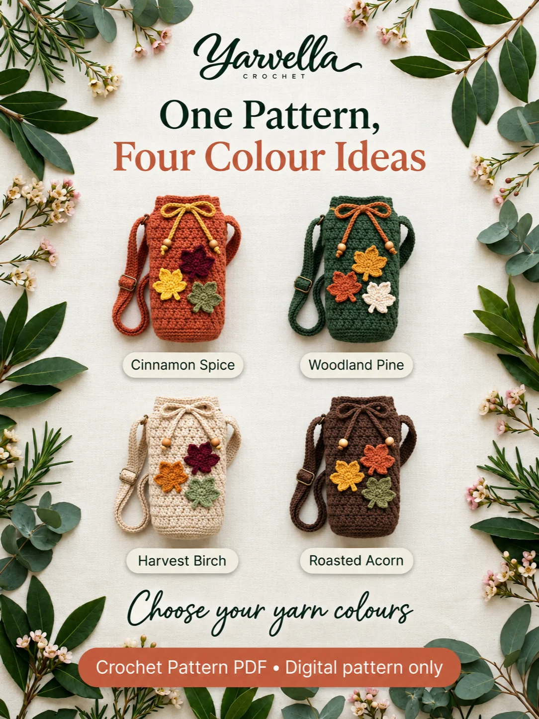 Autumn Maple Leaf Water Bottle Sling Crochet Pattern PDF – Crossbody Carrier product image (3)