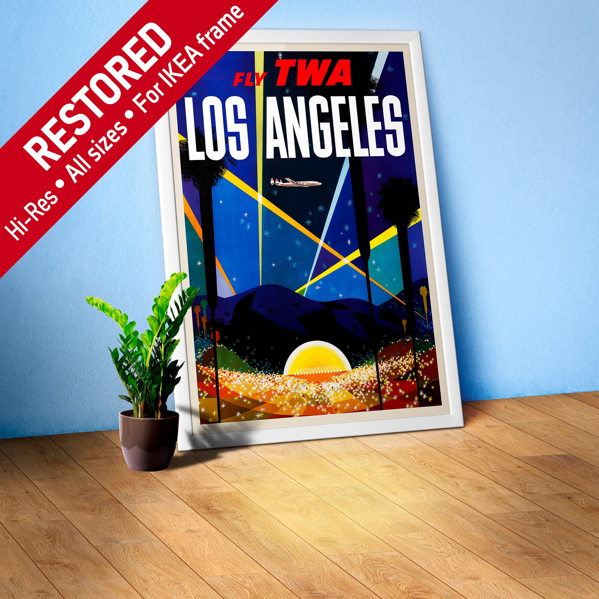 Los Angeles, USA, TWA, 1958 — retro vintage travel poster, retro travel art, retro travel wall art, Hollywood poster product image (1)
