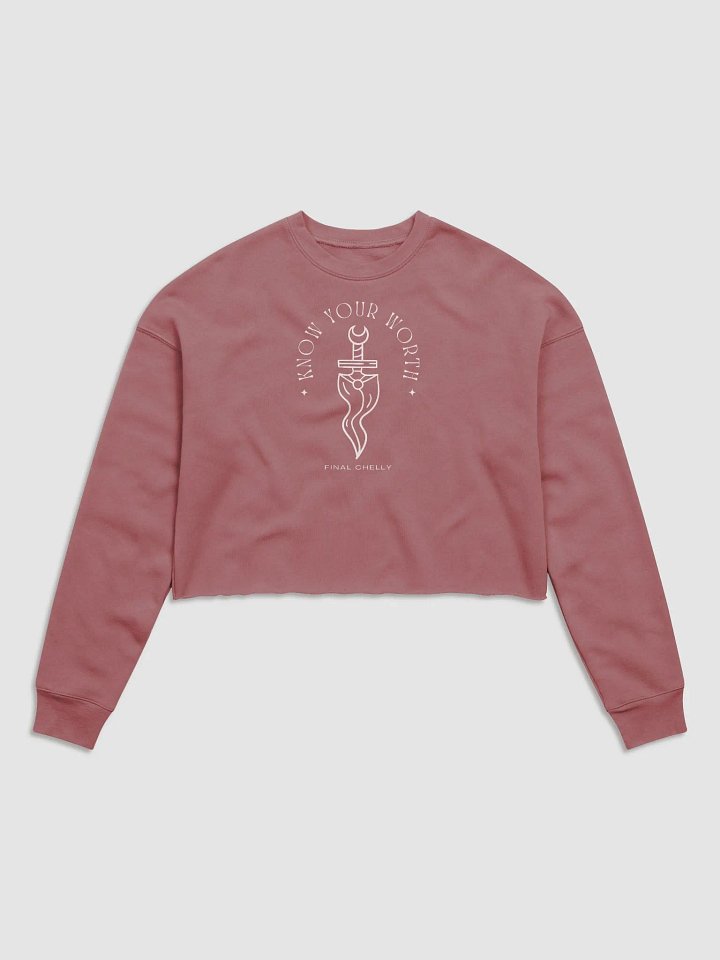 Know Your Worth Womens Printed Fleece Crop Top Sweatshirt Mauve product image (1)
