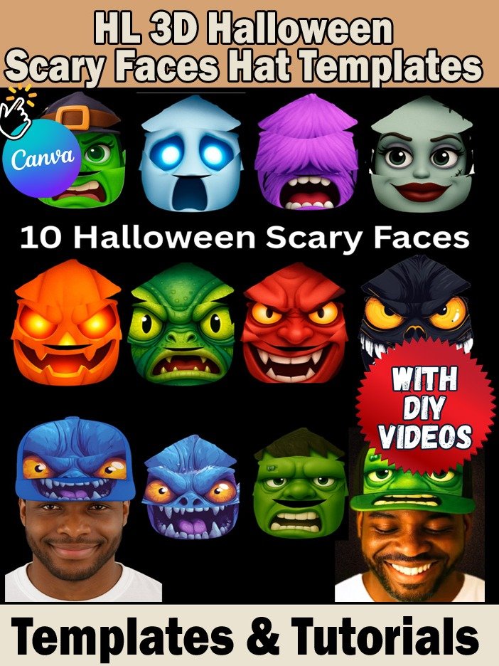 VIP Members Only! Halloween 3D Sublimation Face Hat Templates - Editable in Canva PDF product image (1)