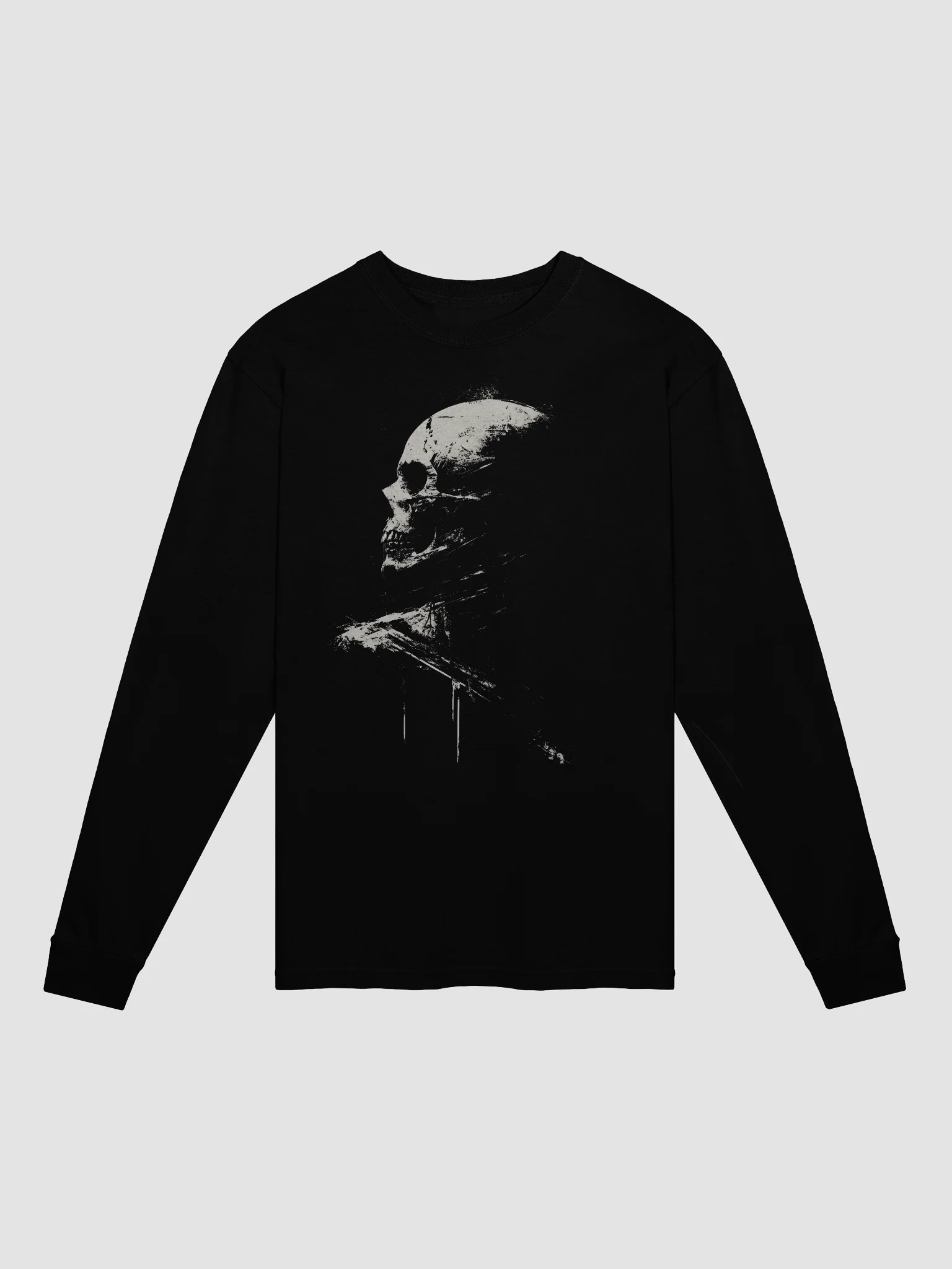 Skull Side Profile Black Long Sleeve Shirt product image (1)