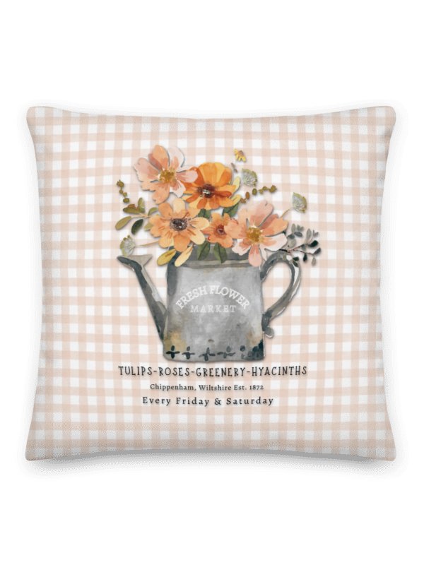 MY LITTLE COTTAGE GINGHAM THROW PILLOW WITH PEACH FLOWERS product image (1)