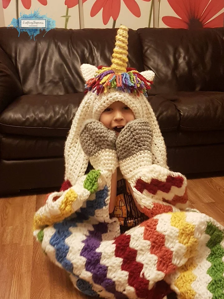 Rainbow Unicorn Hooded Blanket Crochet Pattern, Kids & Adults (PDF Pattern) product image (1)