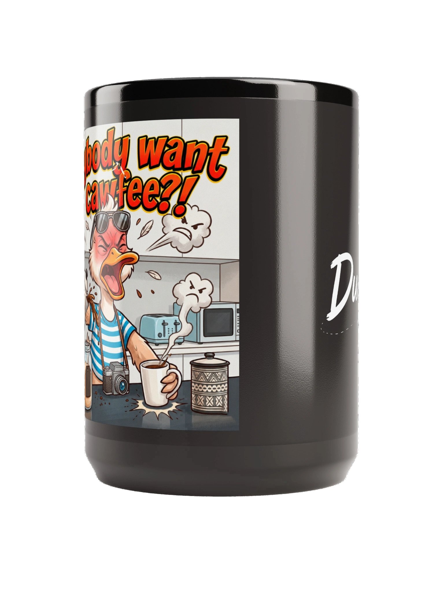 DuckTravels® “Anybody Want Cawfee?!” Black Glossy Mug – 15 oz product image (2)