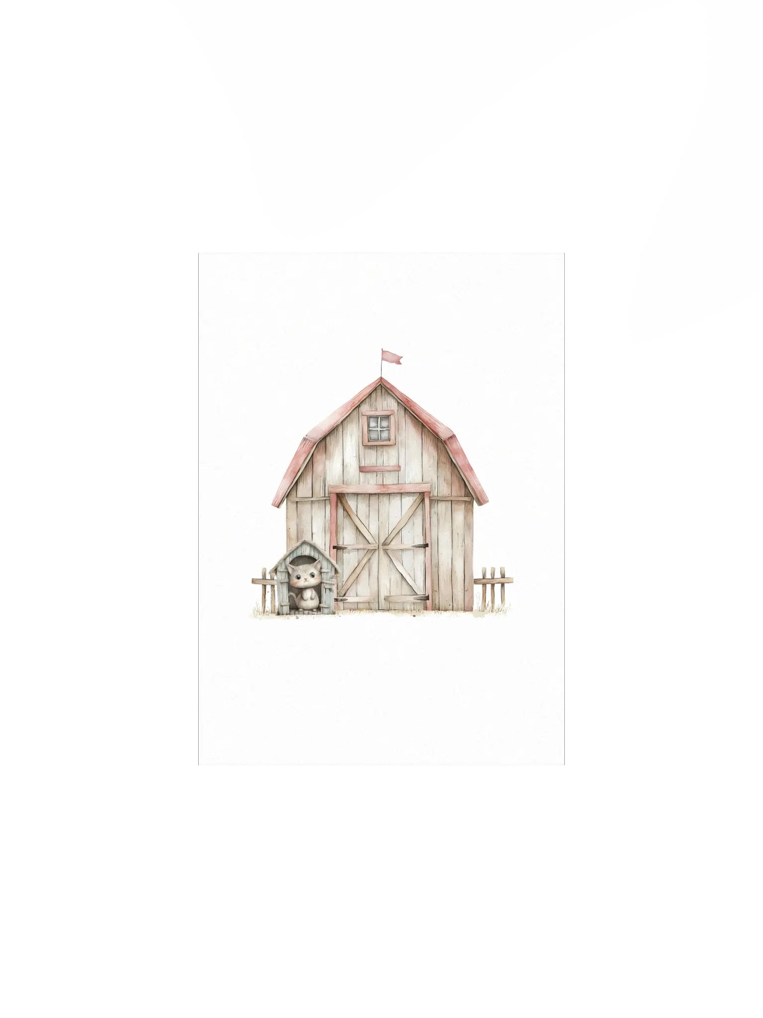 Watercolor Barnyard Cat Nursery Decor Print product image (2)
