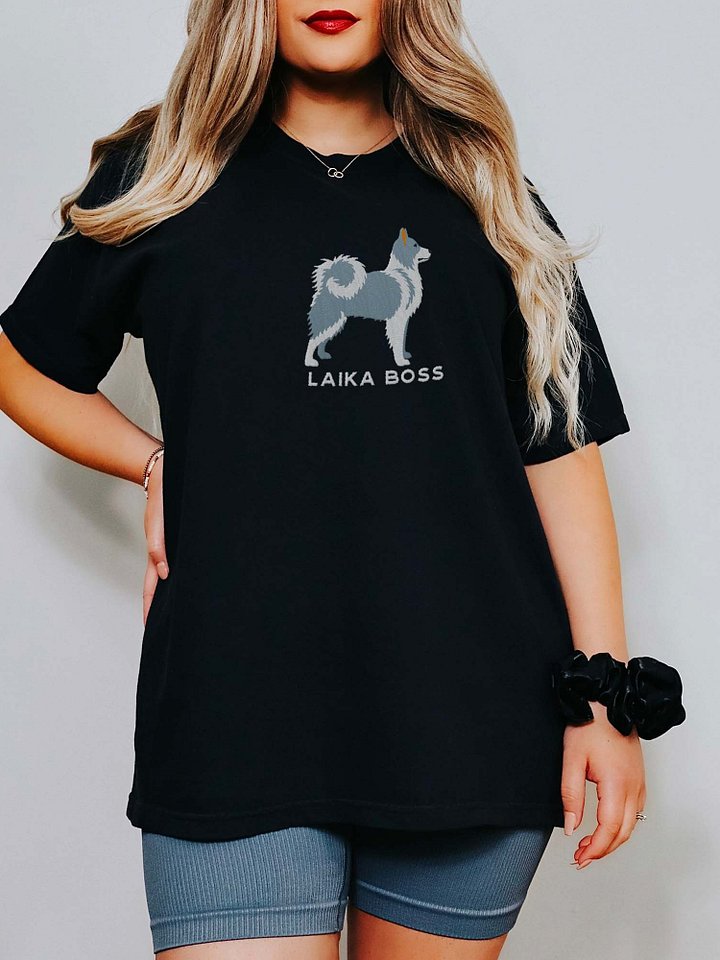 Laika Boss T-Shirt(Embroidered) of a Yakutian Laika(Gray & White) product image (1)