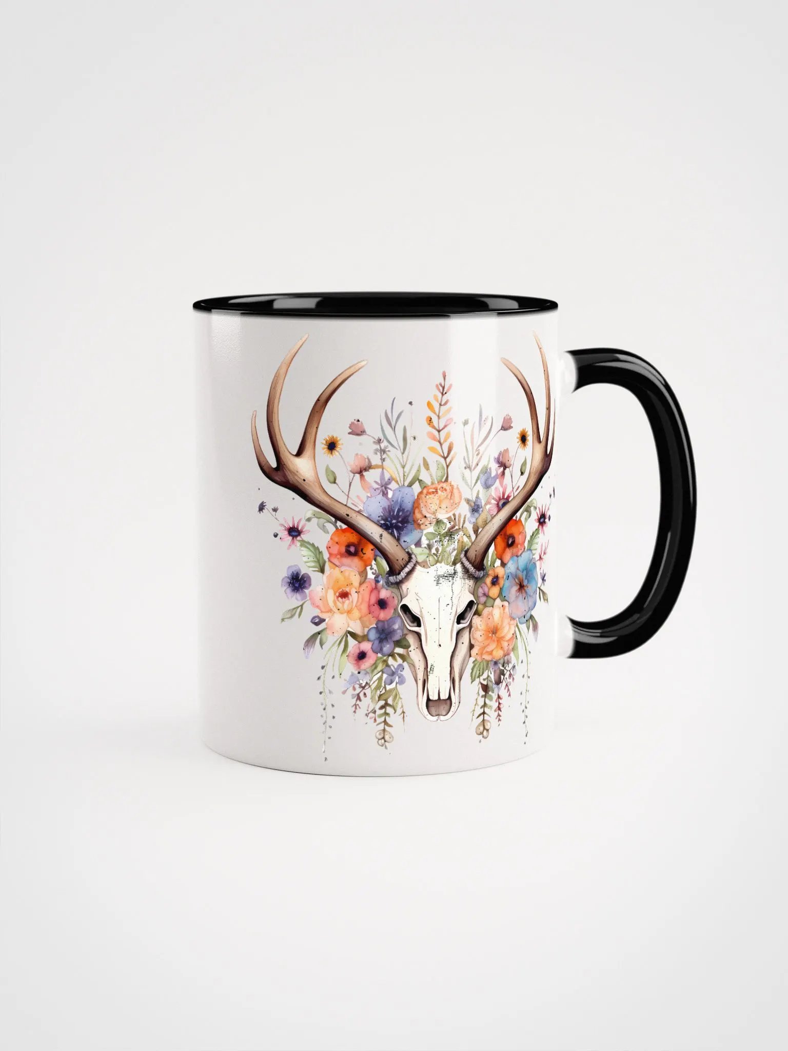 Floral Deer Skull Ceramic Mug product image (2)
