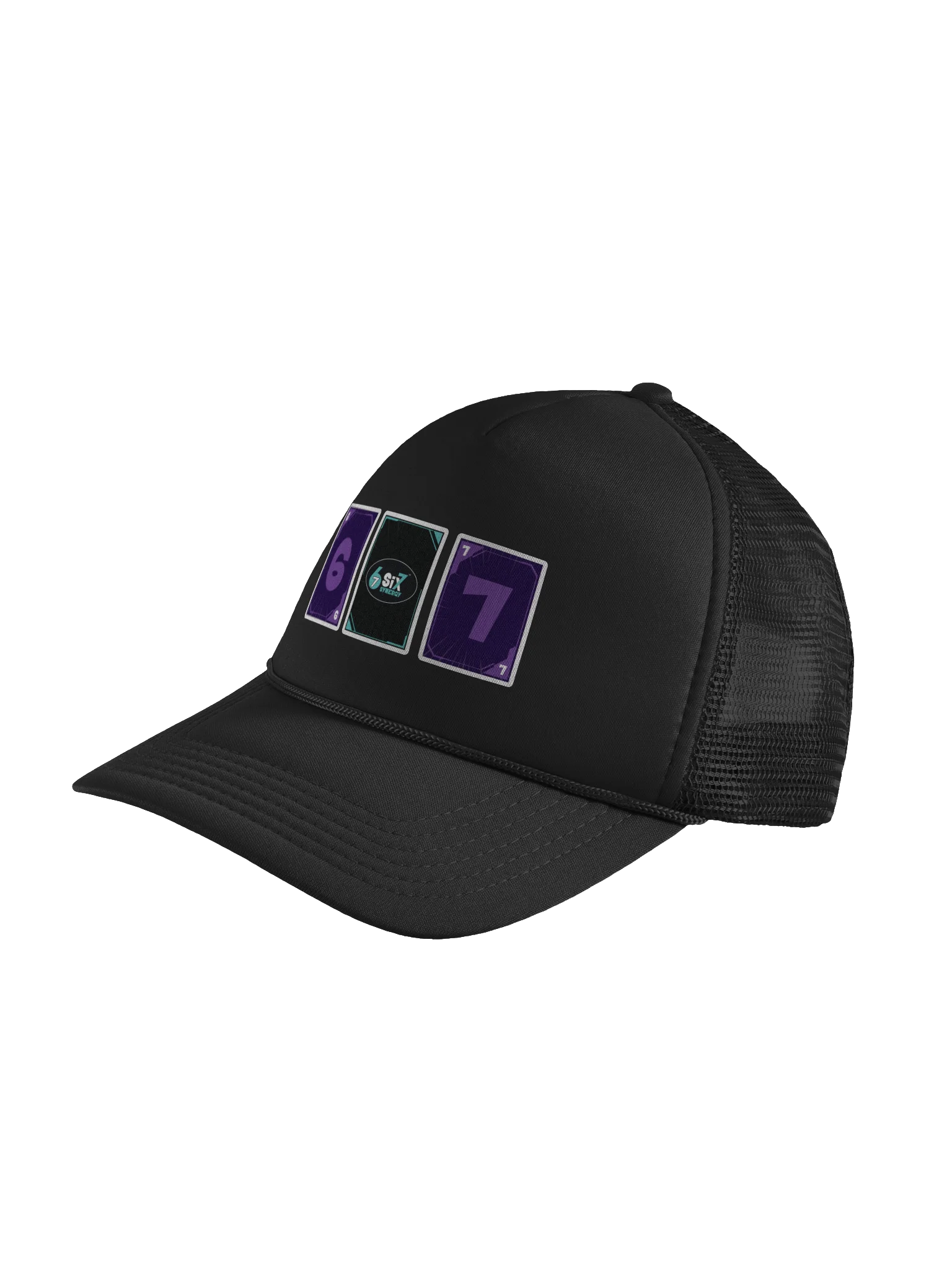 Black Trucker Hat - Six 7 Card Back with Purple Synergy product image (4)