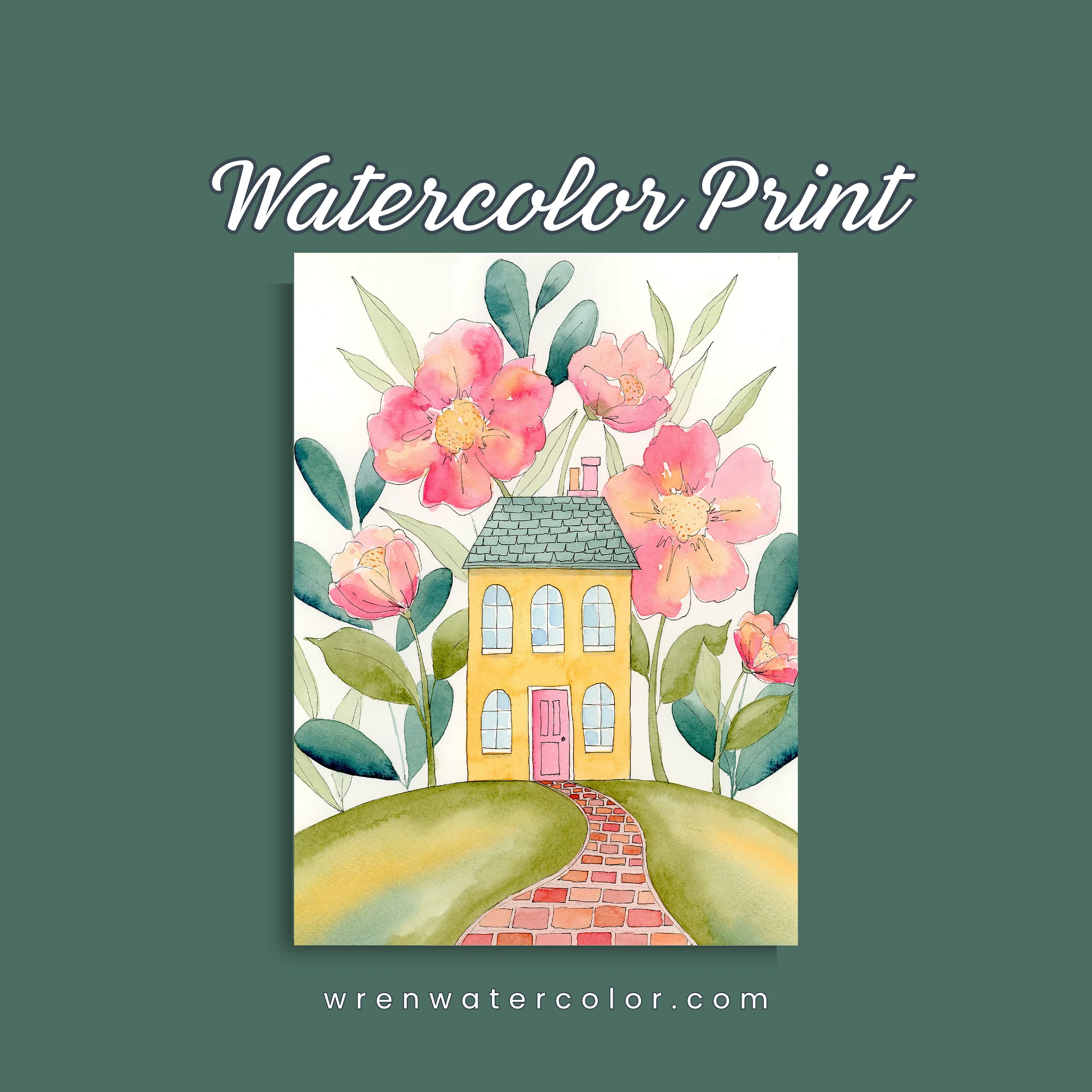 Floral Watercolor Print - Happy Home in Pink Blooms - The BloomHouse Collection product image (1)