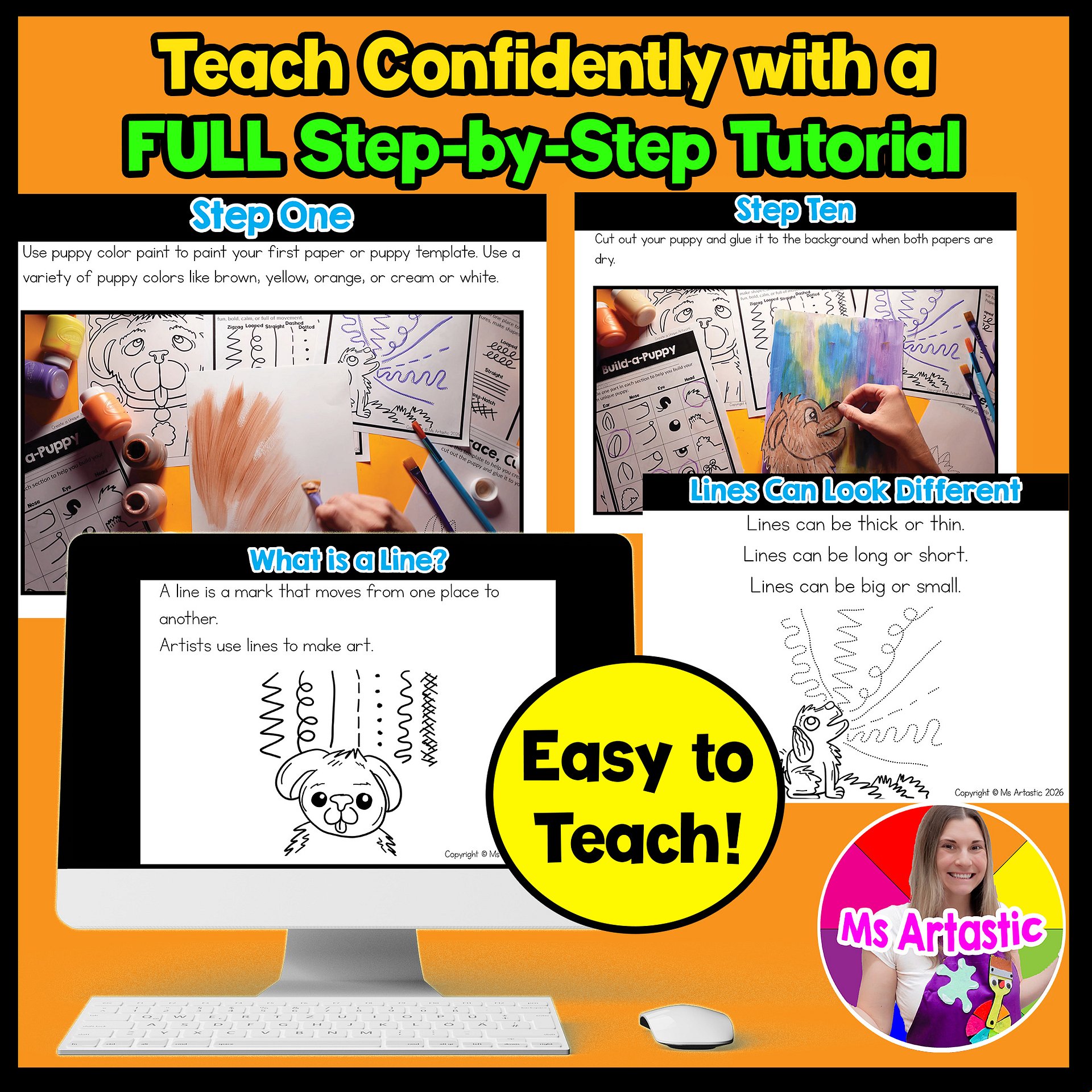 Kindergarten Art Activity Puppy Line Art Lesson Types of Lines Art Project product image (4)