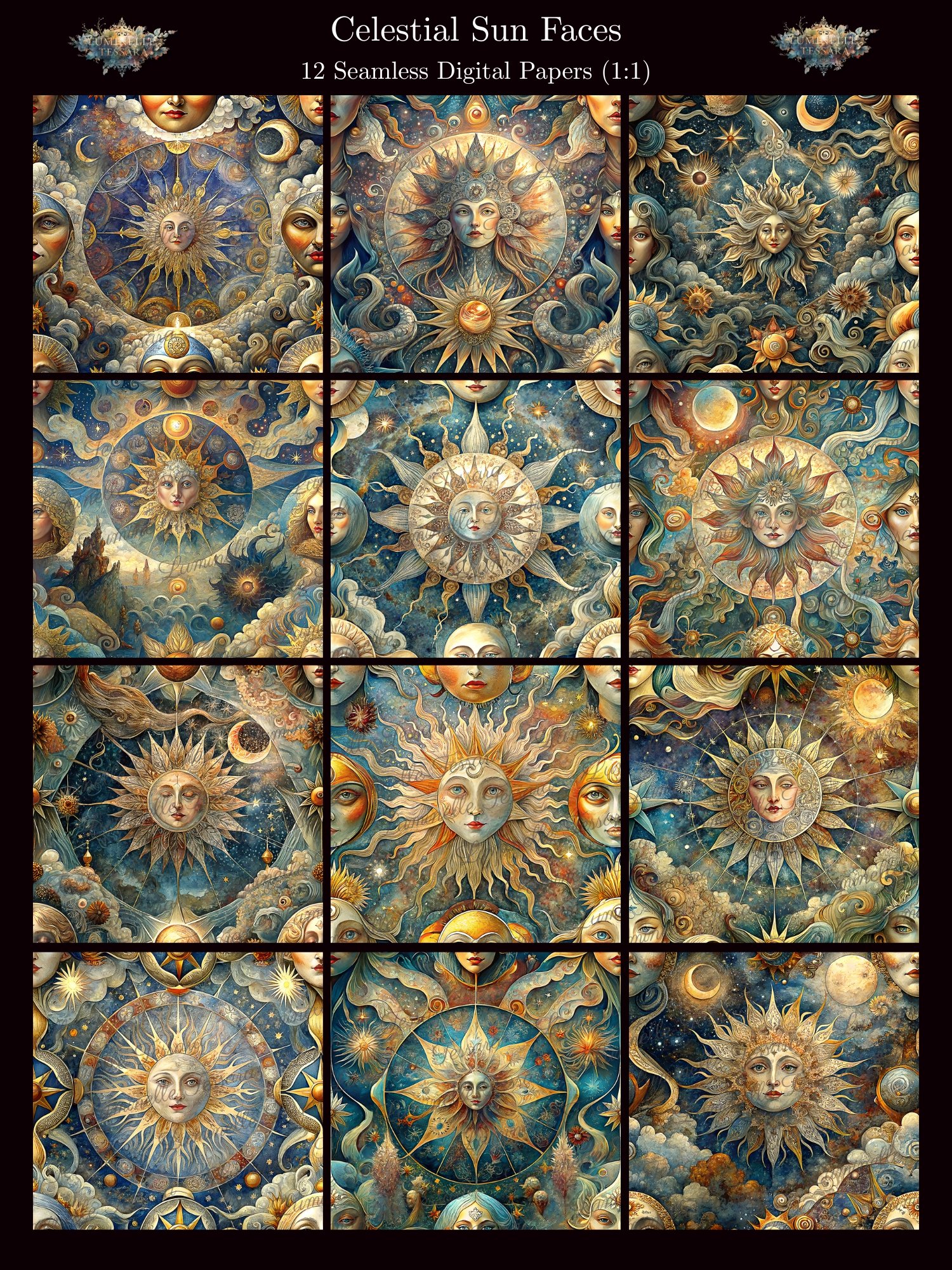 Celestial Sun Faces – Seamless Digital Paper Bundle product image (1)