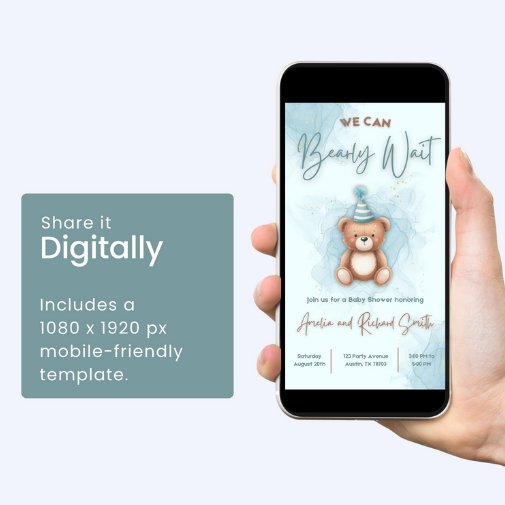We Can Bearly Wait Baby Shower Invitation | Bear Theme | Editable Canva Template | Instant Download | DIY Baby Shower Invite product image (2)