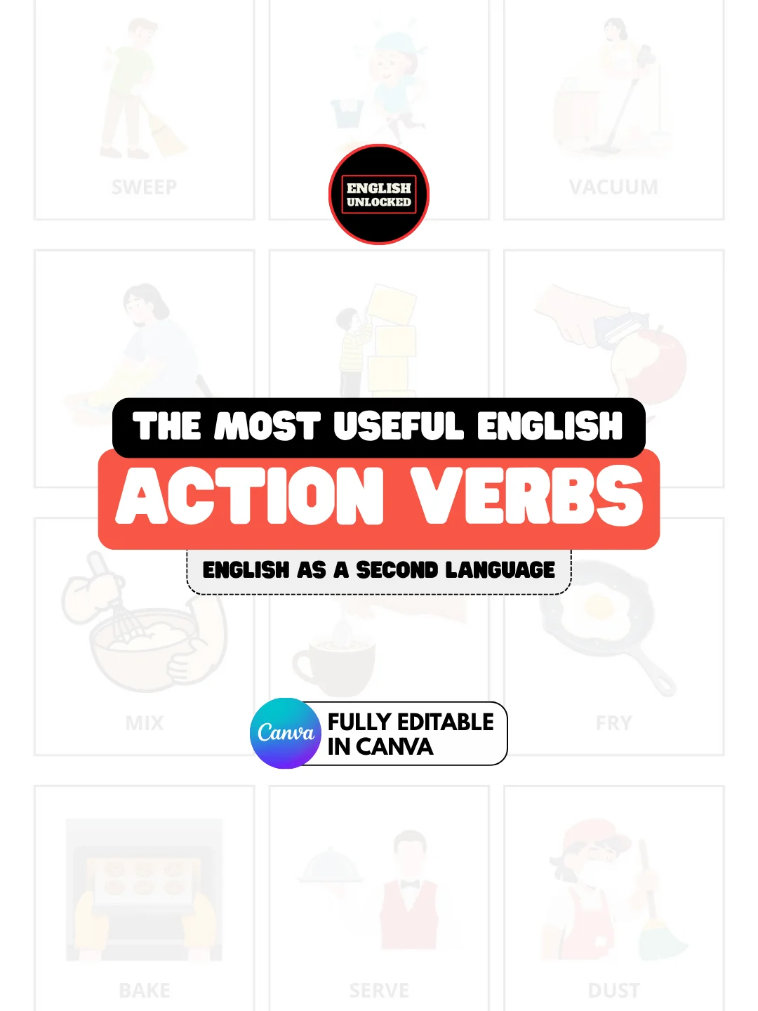 Editable English Action Verbs Flashcards & Worksheets Pack | 100% Customizable in Canva product image (1)