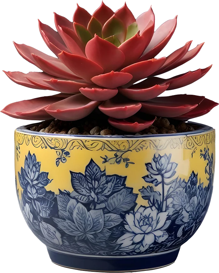 Chinese Porcelain Pot with Yellow and Navy Floral Design PNG product image (1)