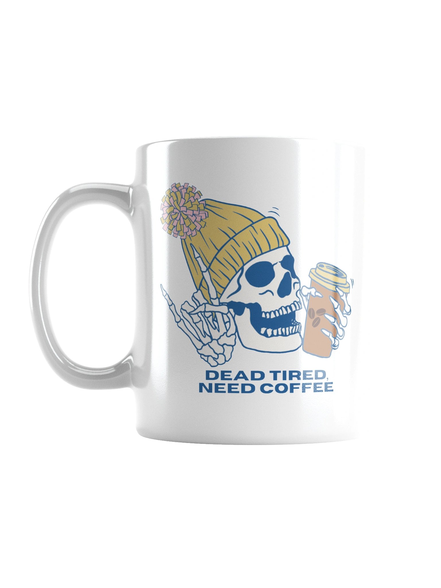 Golden “Dead Tired, Need Coffee.” Skeleton Ceramic Mug product image (2)