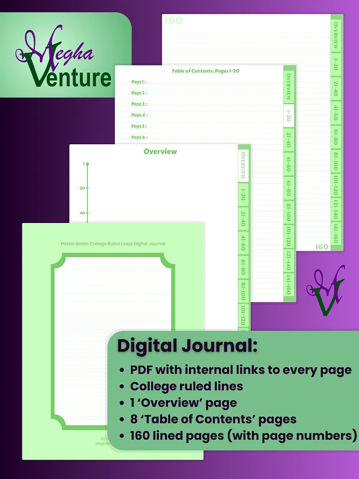 Pastel Green College Ruled Lined Digital Journal product image (1)