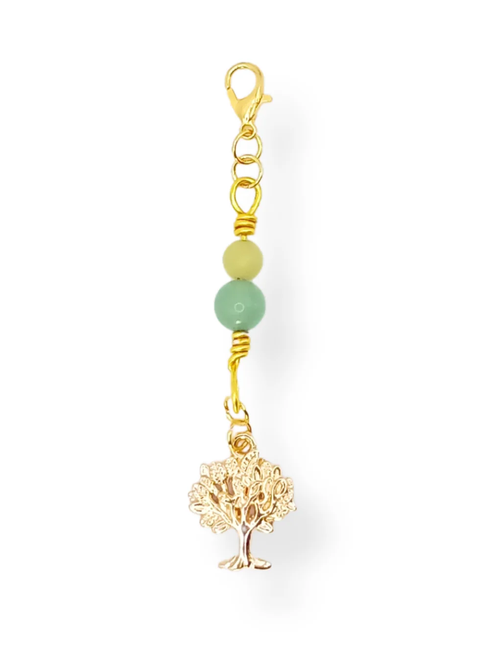 Tree Notebook Charm | Lemon Jade & Aventurine, Gold-Tone | Stitch Marker | Zipper Pull product image (1)