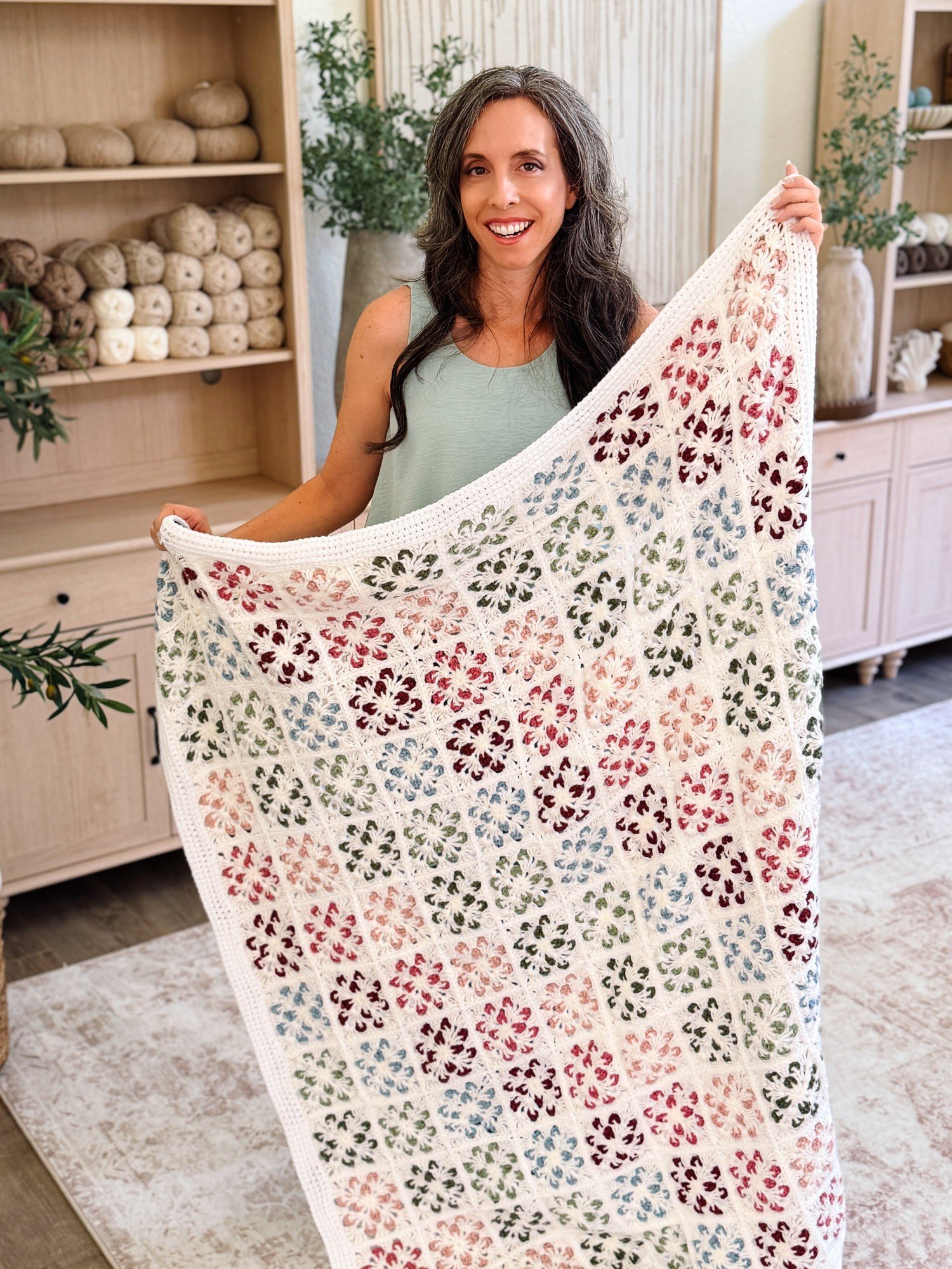 Crochet Granny Square Blanket Pattern | Blossom Flower Squares, 9 Sizes Lovey to Twin | PDF + Video + App product image (5)