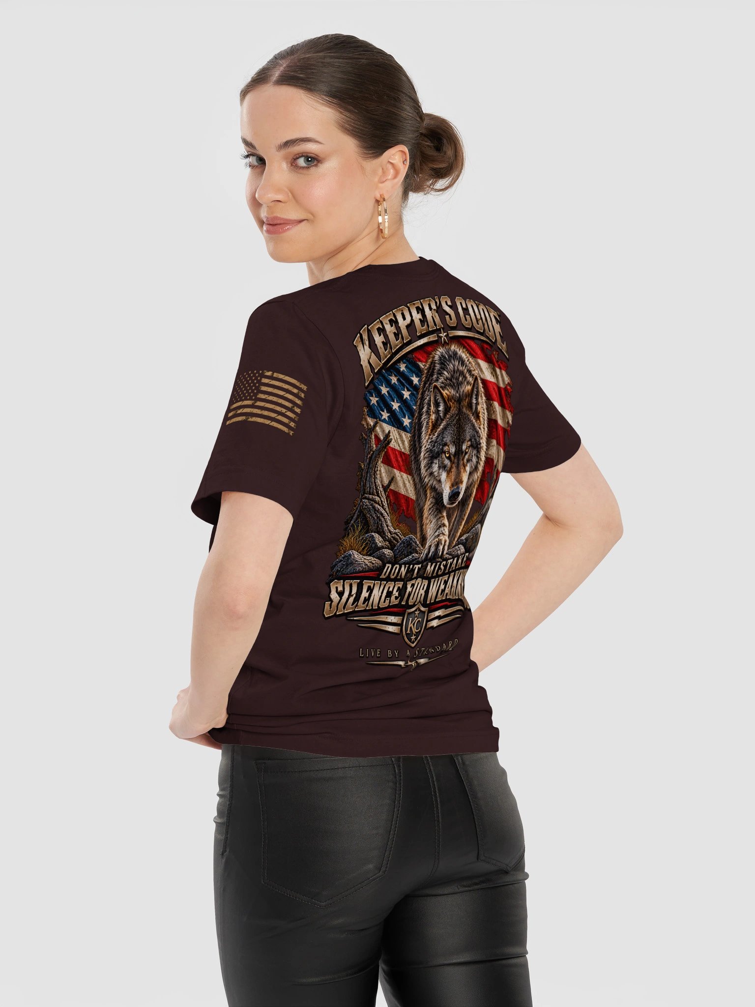 Women’s Silence For Weakness Wolf Patriotic Graphic T-Shirt product image (18)