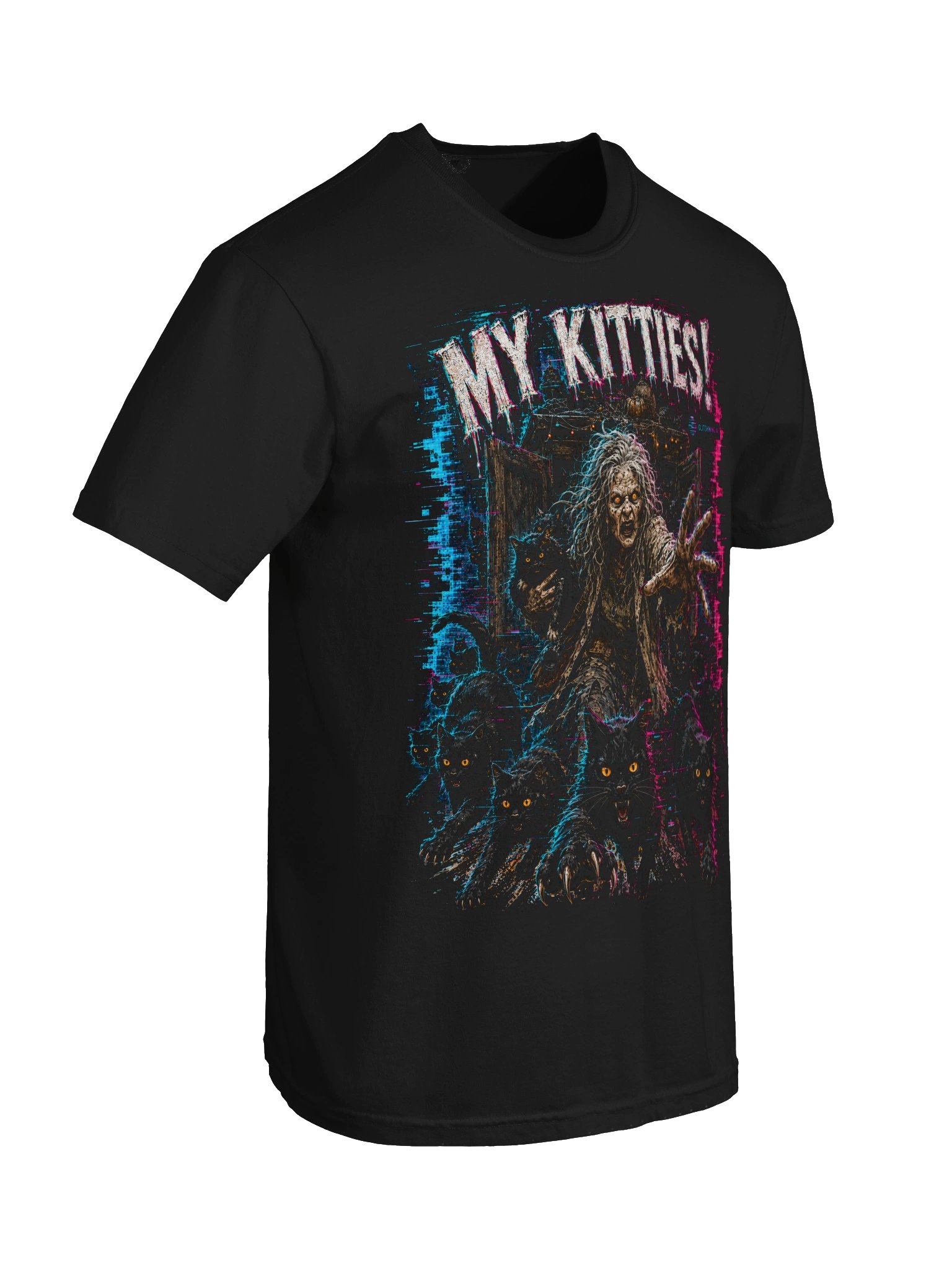 My Kitties! Zombie Cat Lady Glitch T-Shirt product image (6)