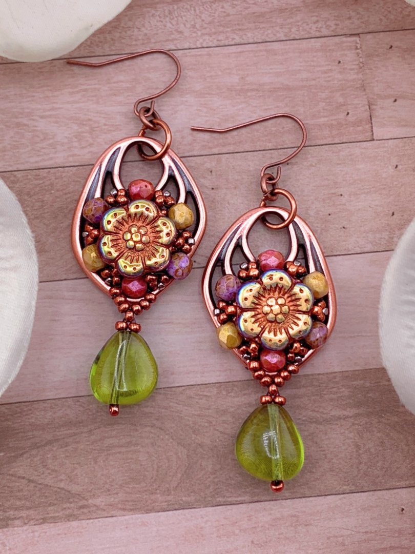 Floral Boho Beaded Copper and Glass Earrings product image (5)
