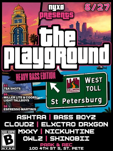 The playground This Thursday @parkrecstpete 

Link in bio to RSVP

presented by: @nyxo.presents 

Pull up early this lineups ...