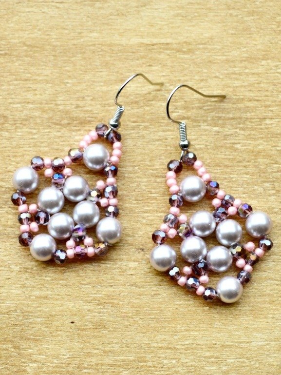 Sparkly Purple Crystal Bicone Earrings With Pearls and Pink Seed Beads product image (1)
