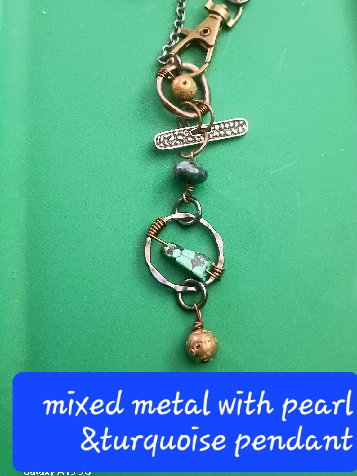 Pearl Turquoise Pendant - Artisan Handmade Mixed Metal Jewelry product image (1)