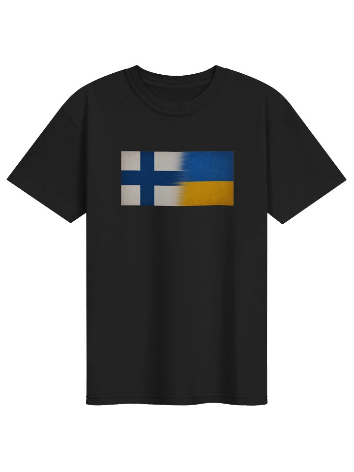 Man Comfort T-shirt Support Ukraine-Finland Flags, black product image (1)