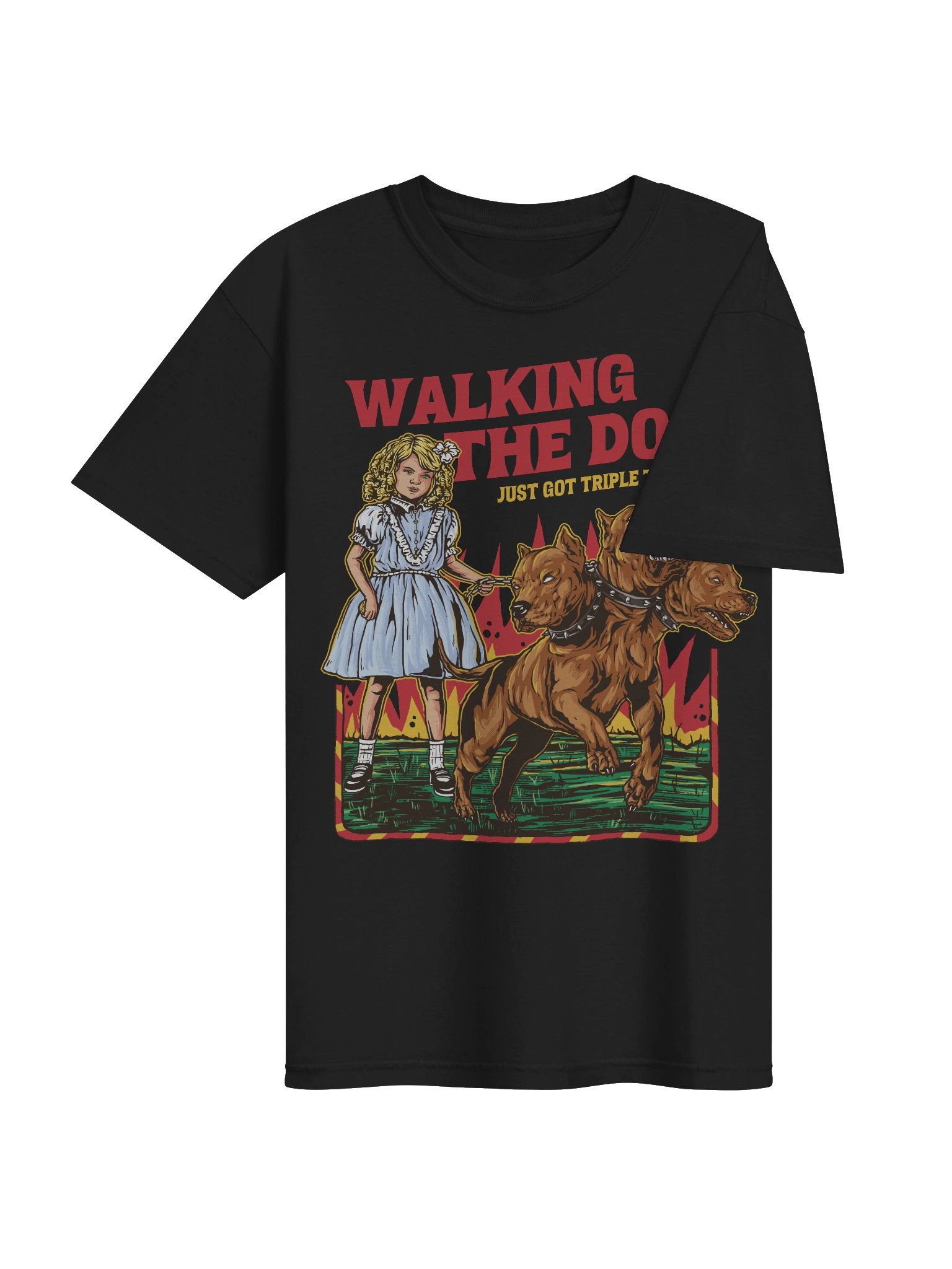 Cerberus Walking The Dog Graphic T-Shirt product image (17)