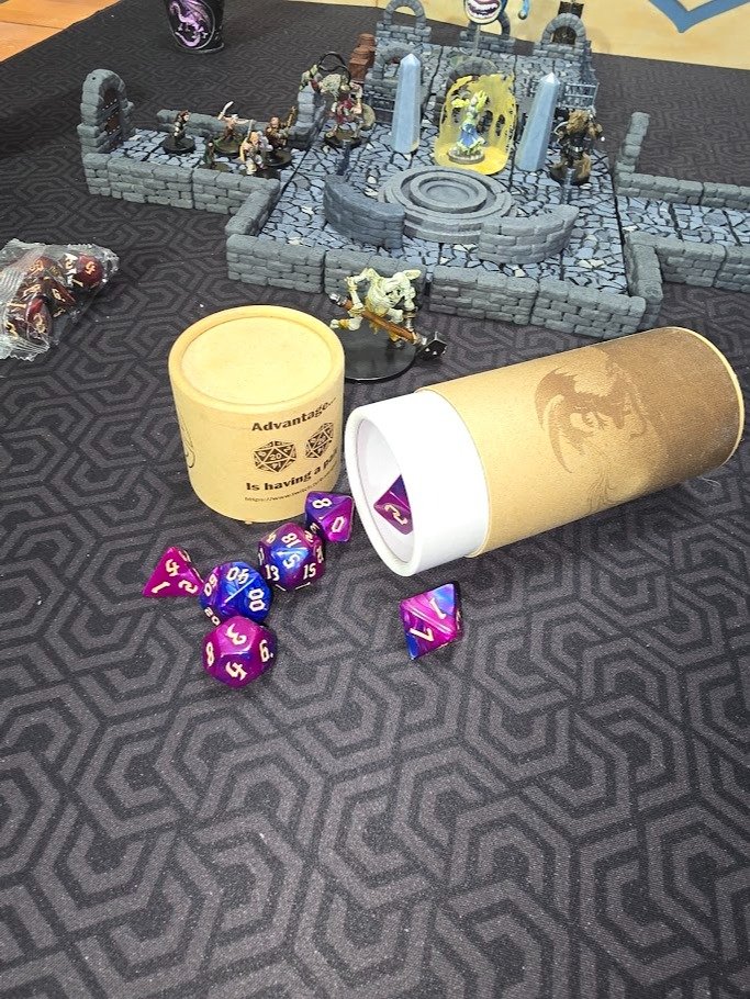 Knight and Dragon Dice Tube with set of dice. product image (1)