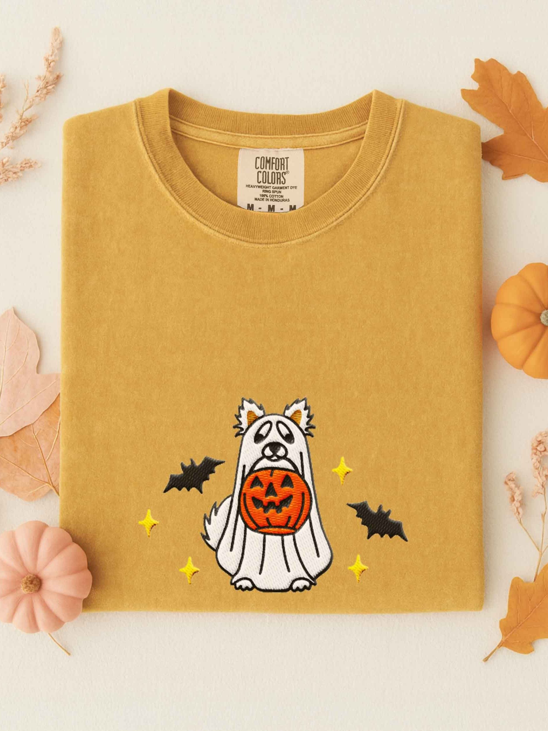 Halloween Pomeranian(White) Embroidered T-Shirt product image (1)