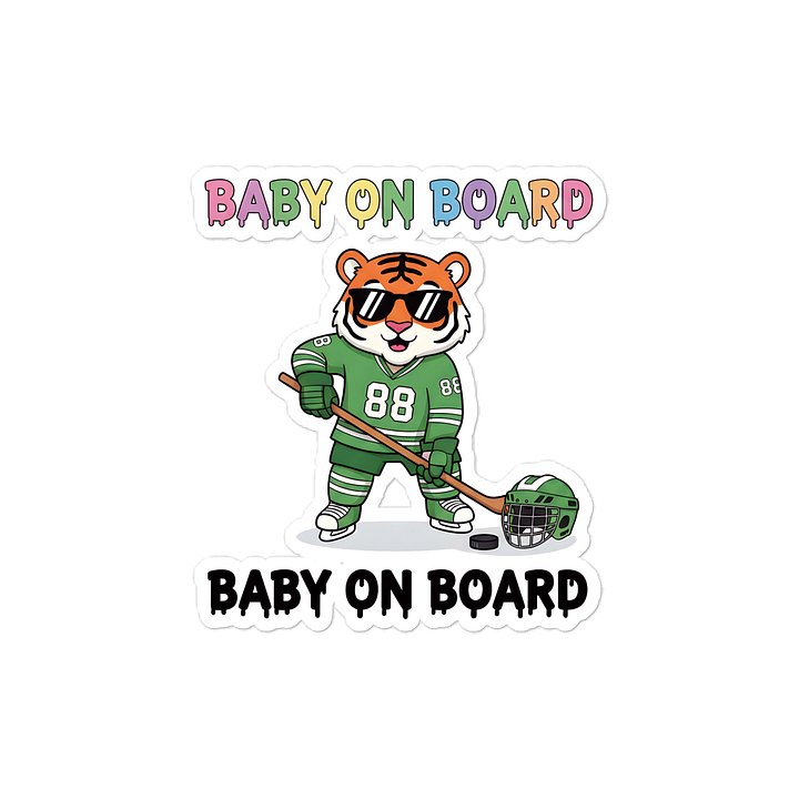 Funny Tiger Hockey Baby on Board Sticker - 5x5 Weatherproof Vinyl Car Decal - Premium Sporty Tiger Hockey Gift product image (1)