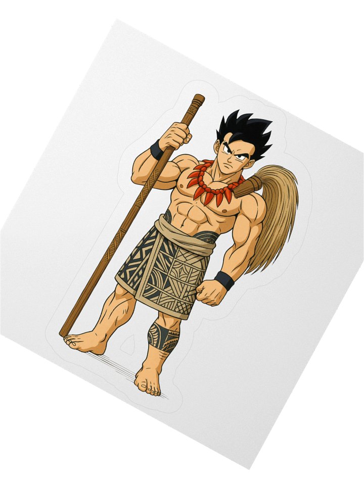 Anime-Inspired Samoan Matai Warrior Kiss-Cut Sticker – Polynesian Pe‘a Tattoo & Fue Design product image (6)