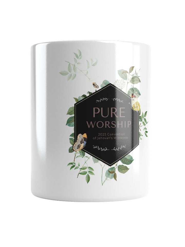 "Pure Worship" 2025 Convention of Jehovah's Witnesses | Botanical White Glossy Mug product image (1)