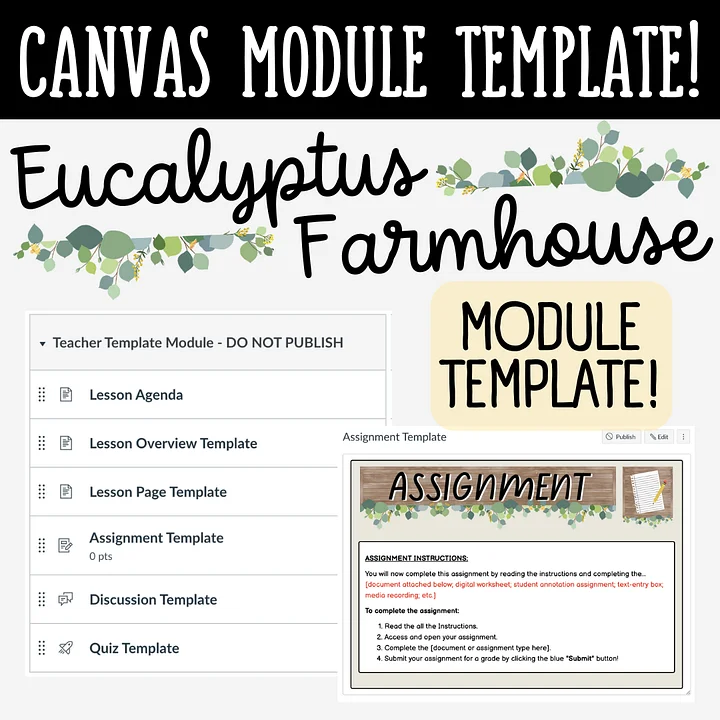 Canvas LMS Template - MODULE - Eucalyptus Farmhouse - 100% Customizable product image (1)