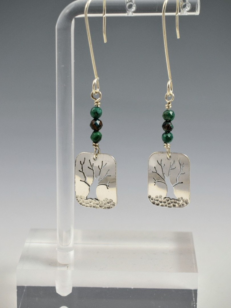 Tree Earrings in Sterling Silver with Chrysocolla product image (2)