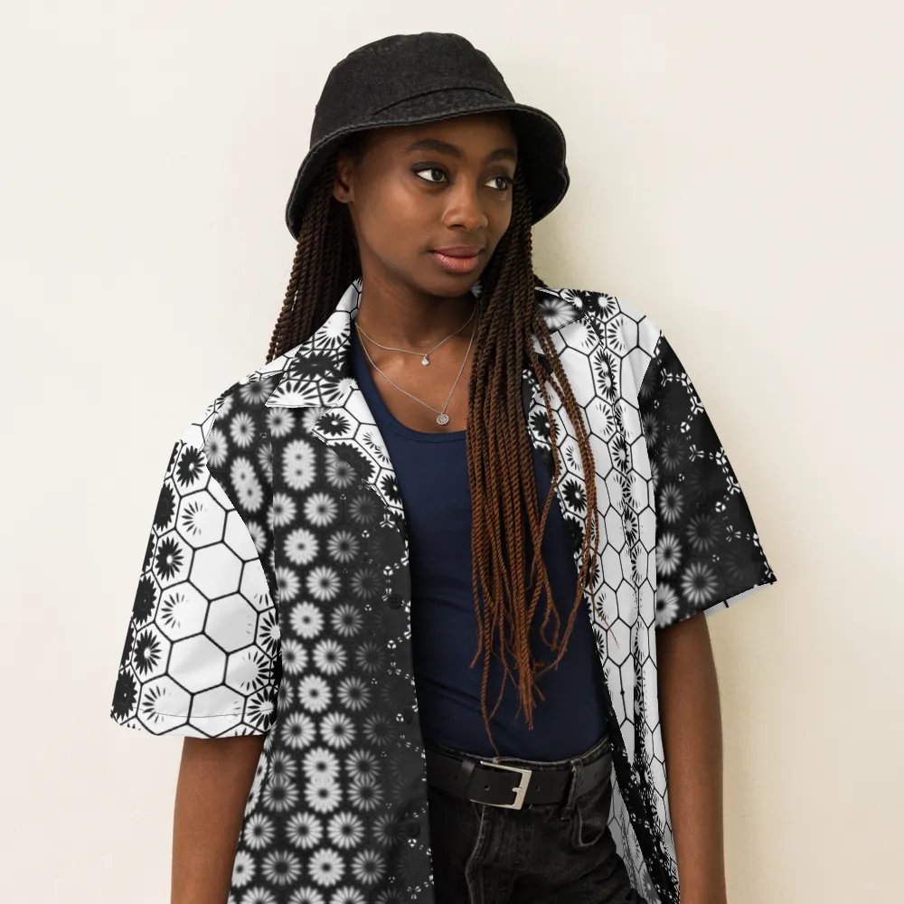 Button Up, Hawaiian Style, Abstract Black and White Shirt product image (4)