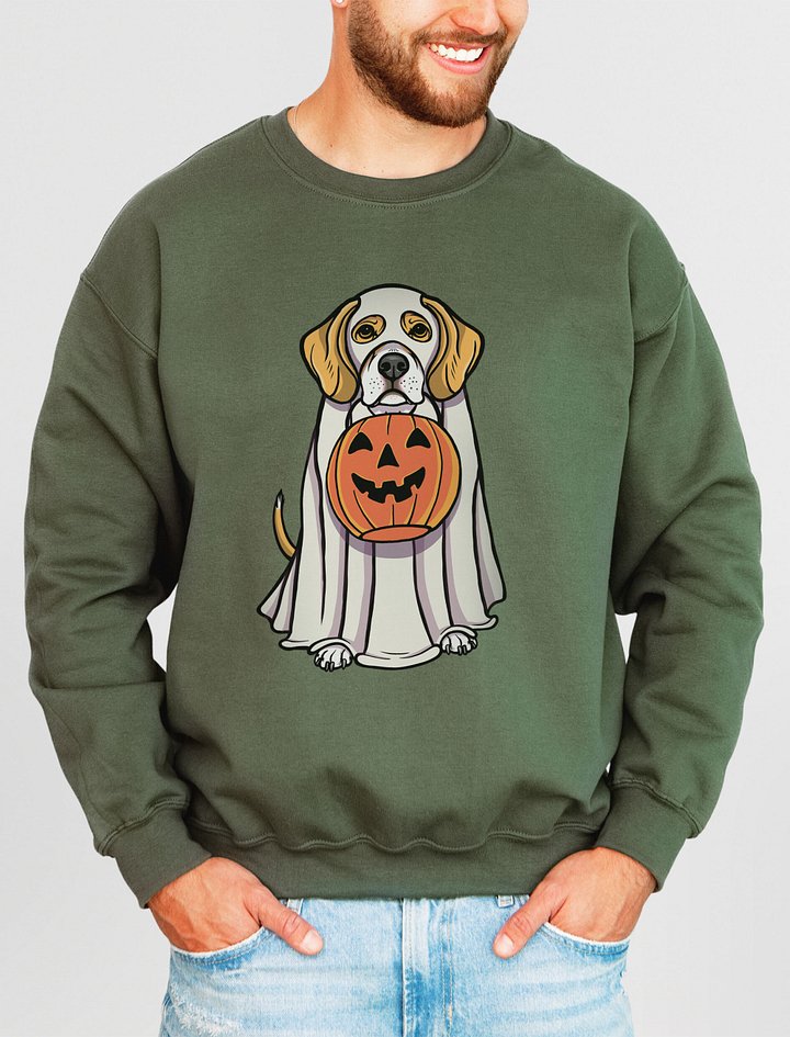Funny Halloween Beagle(Lemon) Sweatshirt | Funny Beagle Wearing a Ghost Costume and Holding a Pumpkin Basket product image (2)