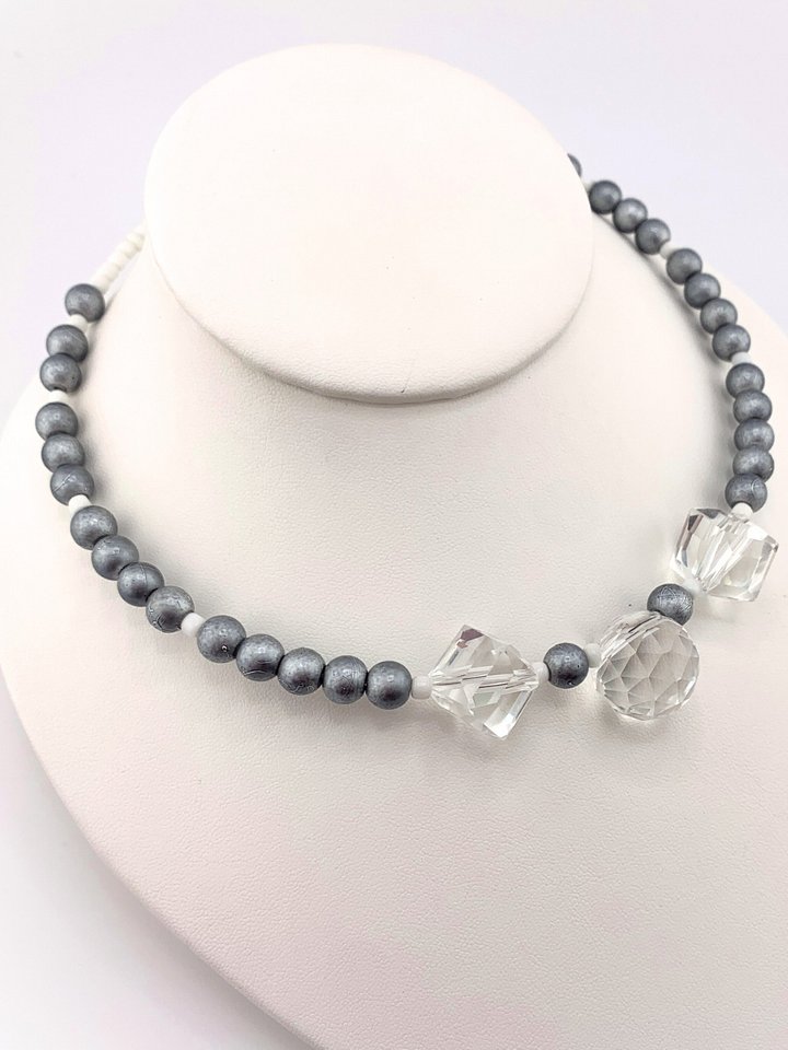 Silver and Crystal Beaded Memory Wire Statement Necklace product image (2)