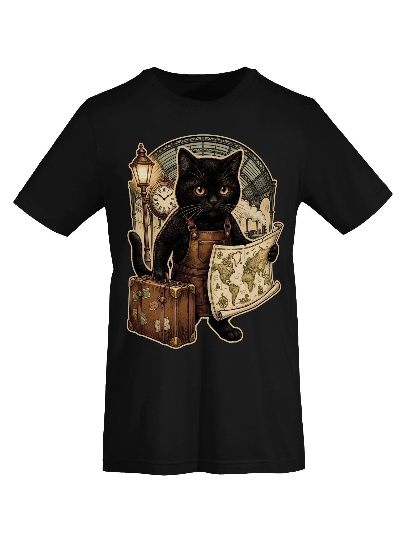 Traveler Cat Vintage Graphic Tee - Vintage Explorer Black Cat Shirt product image (19)