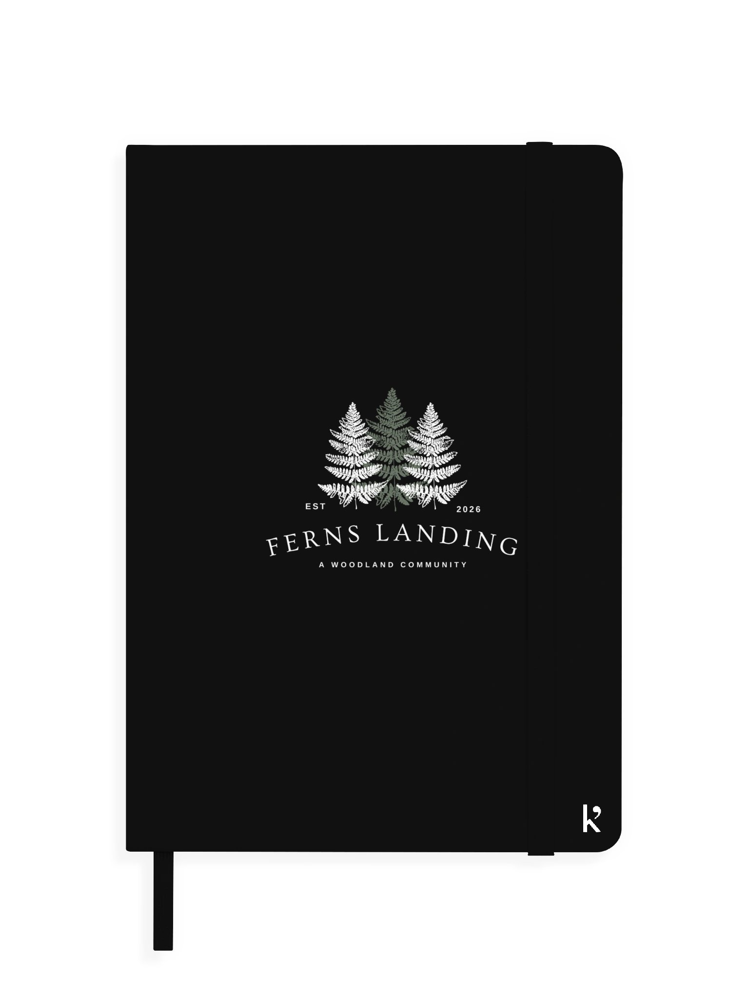Ferns Landing Black Botanical Journal | Minimalist Fern Writing Notebook