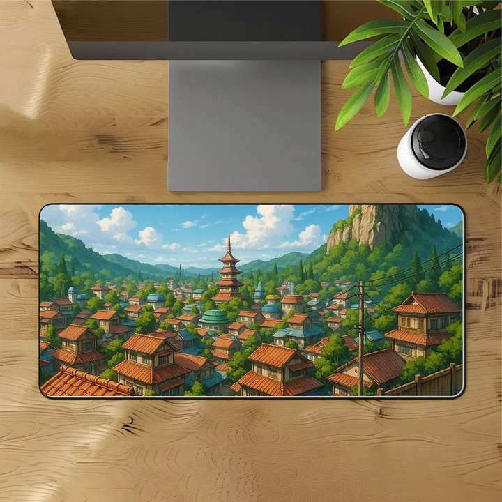 Hidden Valley Village – Anime Landscape Desk Mat (12" x 22") product image (1)