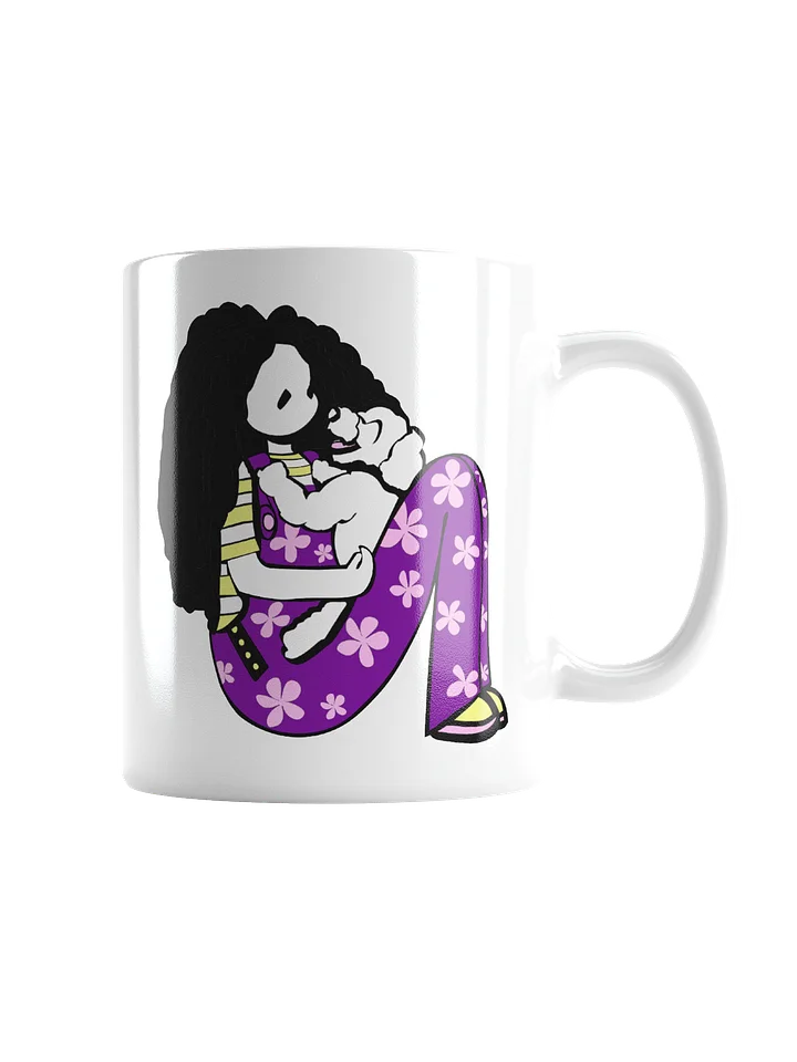 Mug: Girl with laughing dog: purple pink yellow product image (2)
