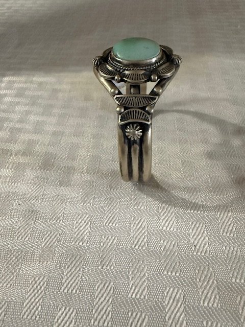 Artisan Hand-Stamped Dry Creek Turquoise Narrow Cuff Bracelet product image (3)