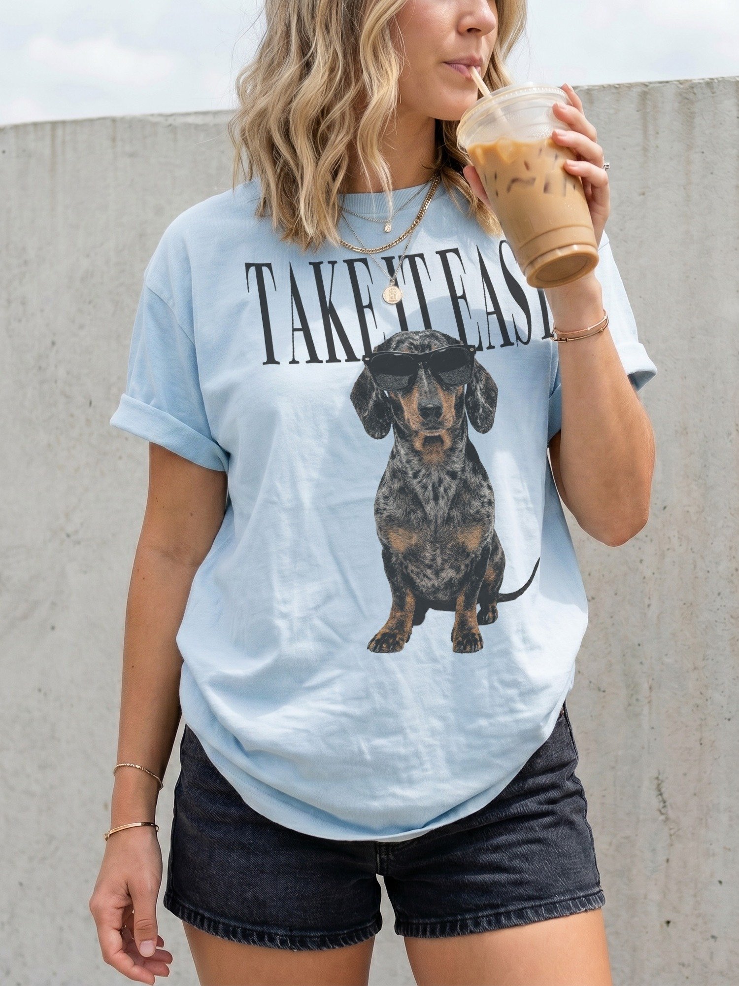 Take It Easy '90s Pop Vintage-Style T-Shirt for Dachshund(Dapple) Lovers product image (2)